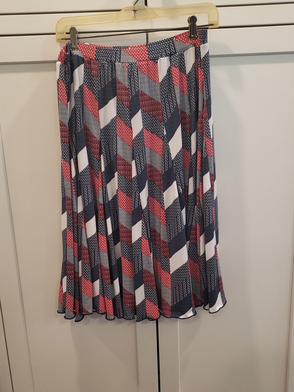 Premise Chevron  Midi Skirt in Navy, White & Red